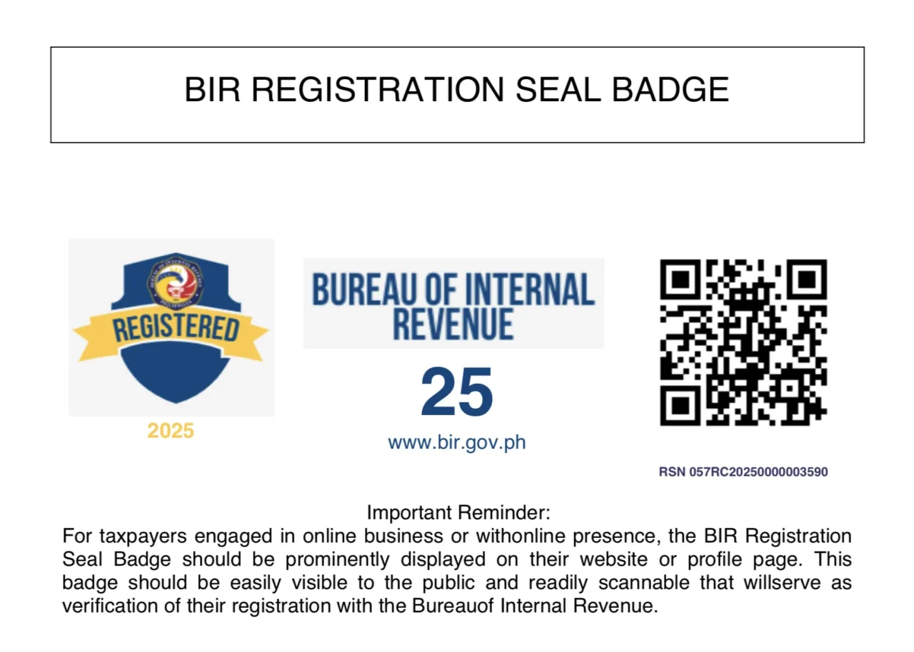 BIR Registration Seal Badge for Daily Grind Coffee, RSN 057RC20250000003590, with verification QR code